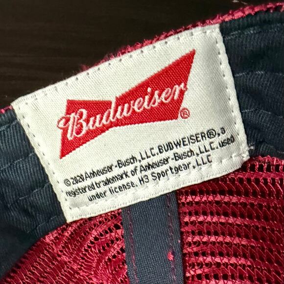 Budweiser Snapback Trucker Hat Embroidered H3 Headwear OS Blue Red Logo - Picture 5 of 6